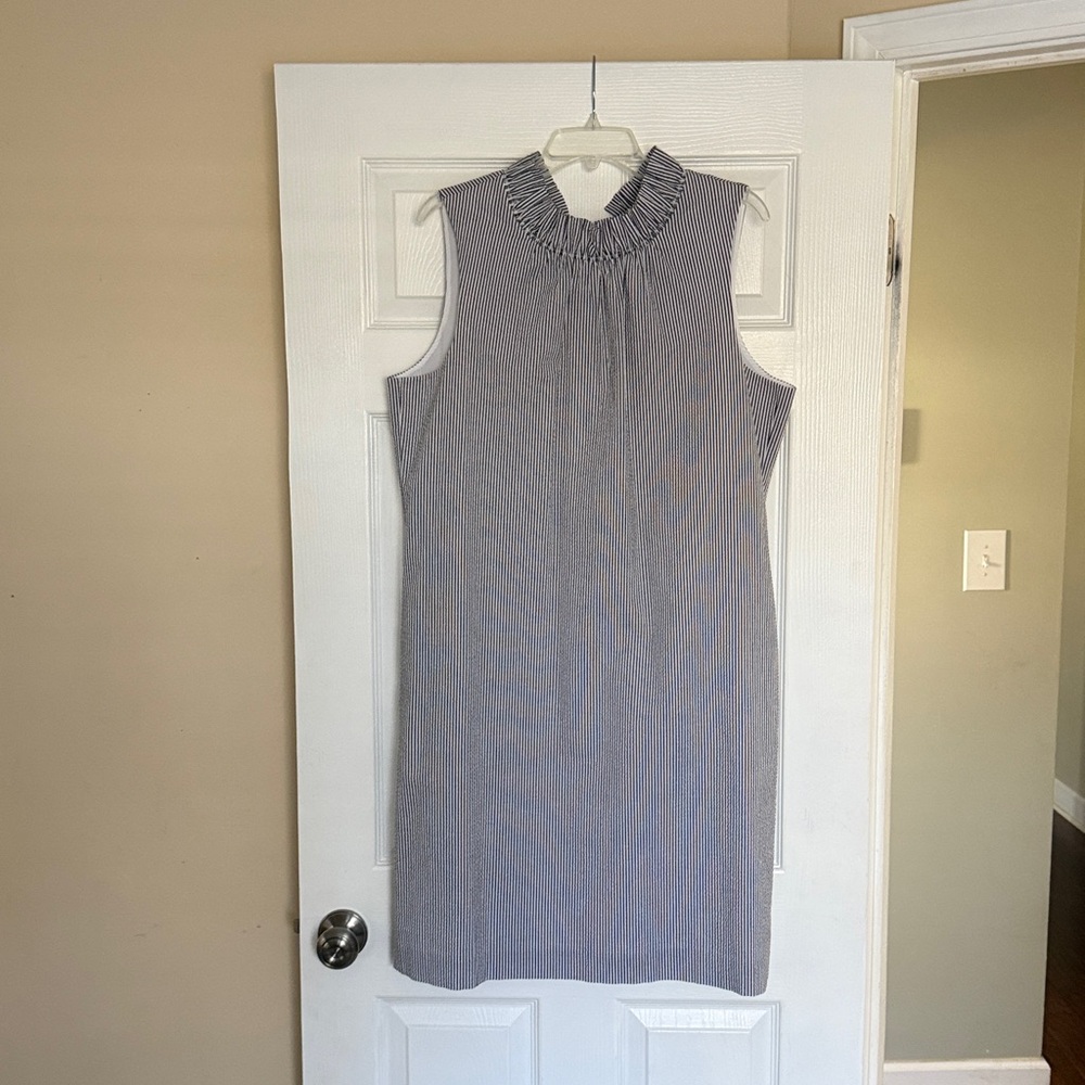 Banana Republic Black and White Striped Seersucker Midi Dress